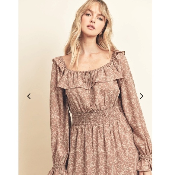 VICI bohemian Ditsy floral tiered maxi smocked waist cottage maxi rust dress M - Picture 3 of 12